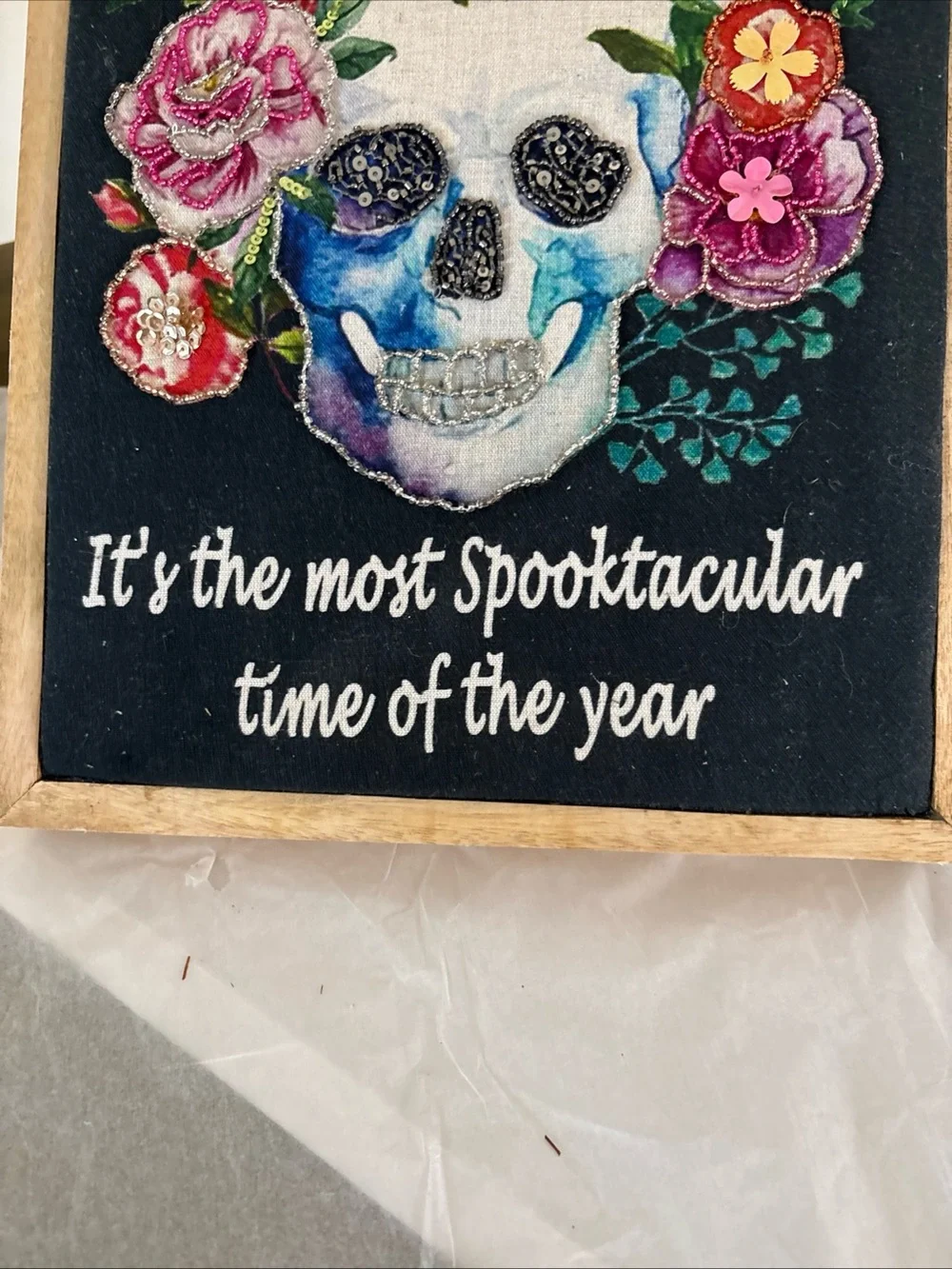 Beautiful Beaded Art Framed Skull, Floral, Day Of Dead/ Halloween Framed
